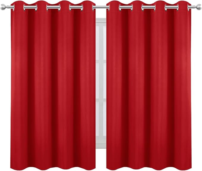 Blackout Curtains 66 x 54 Inch Long Bright Red Curtains Set of 2 Panels Room Darkening Curtains for Bedroom and Living Room