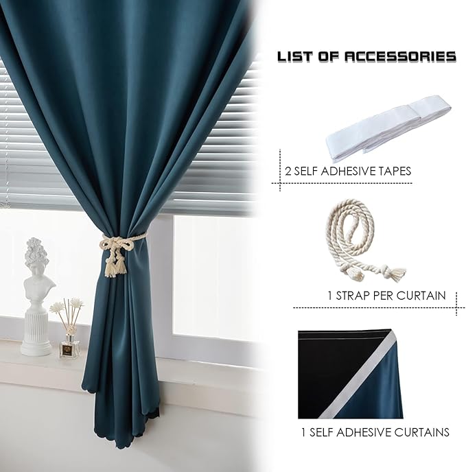AJAZZ 100% Blackout Stick Curtain Portable Black Out Curtains Adhesive Curtains for Bedroom Living Room No Drilling (Navy Blue, 47" W x 59" L 1 Panel)