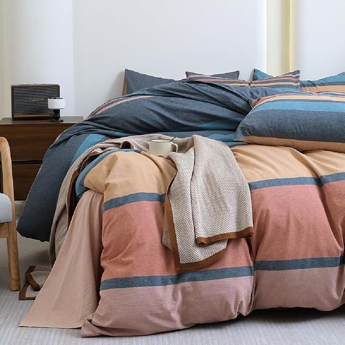 LifeTB Striped Comforter Set King Size Multi-Colored Stripes Pattern Comforter Fluffy Bed Set 3 Pieces Lightweight Bedding Comforter King Modern Soft Patchwork Stripe Boho Comforter for All Seasons