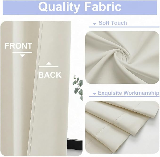 Simplebrand Ava Light Beige Light Filtering Curtains for Bedroom 84 Inch Length 2 Panels Set, Solid Thermal Insulated Privacy Nursery Window Treatment Curtains, W40 x L84 Inch, Light Beige
