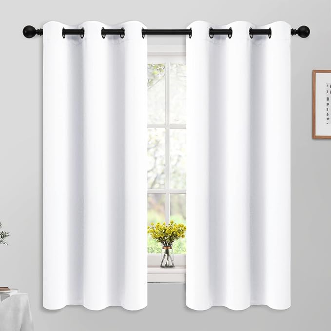 Yakamok Room Darkening Curtains 42x63 inch Length Pure White-Living Room | 2 panels,grommet blackout window treatment,thermal insulated,light blocking drapes,privacy protection,bedroom dining room