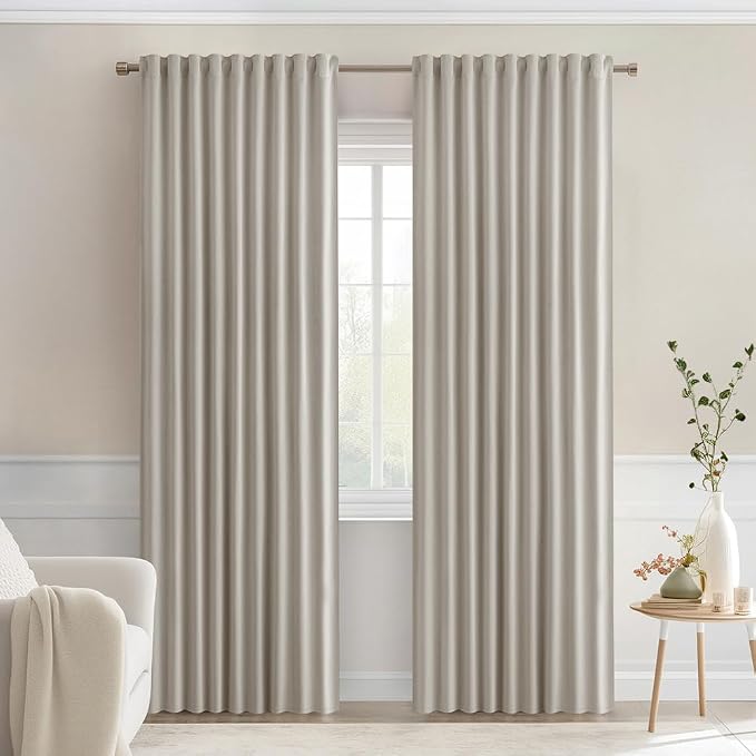 MIULEE Natural Back Tab Blackout Curtains 52x90 Inch Long 2 Panels Set | Rod Pocket Pinch Pleated, Thermal Insulated, Room Darkening, Light Blocking, Privacy Curtains for Living Room Bedroom