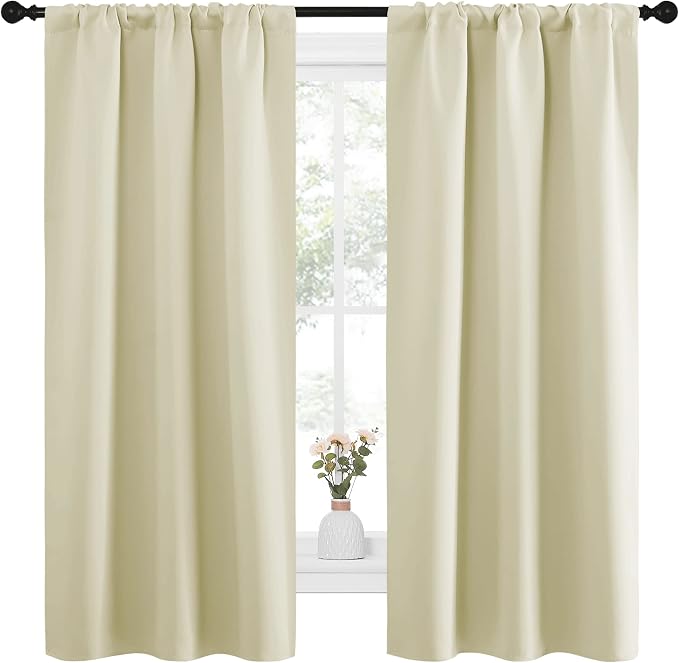 NICETOWN Bedroom Curtains for Kids Room, Window Treatment Thermal Insulated Solid Room Darkening Drape Panels for Girls Room (Beige, Set of 2, 34 inches Width by 63 inches Length)