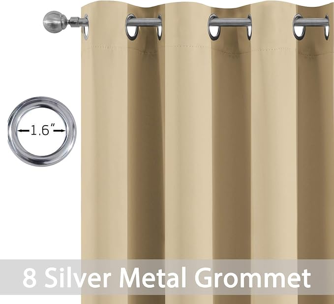 Yakamok Room Darkening Curtains 52x96 inch Length Beige-Living Room | 2 panels,grommet blackout window treatment,thermal insulated,light blocking drapes,privacy protection,bedroom dining room