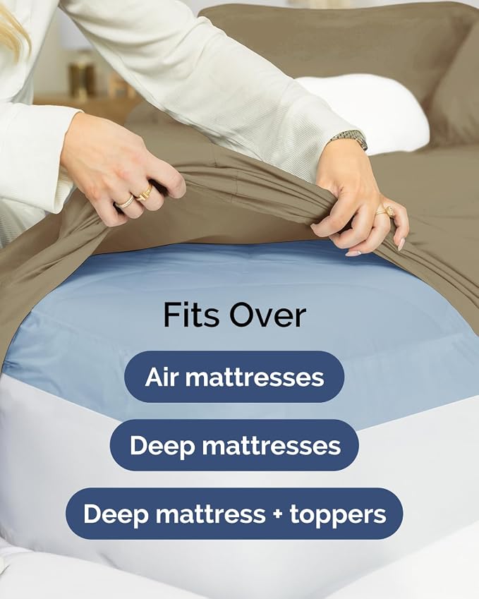 2 Pack Extra Deep Twin Fitted Sheets with Extra Deep Pockets - Khaki | Hotel Luxury Bottom Fitted Sheets Only, Soft, Fade & Wrinkle Free, Breathable & Comfy, All Around Elastic Fitted Sheets