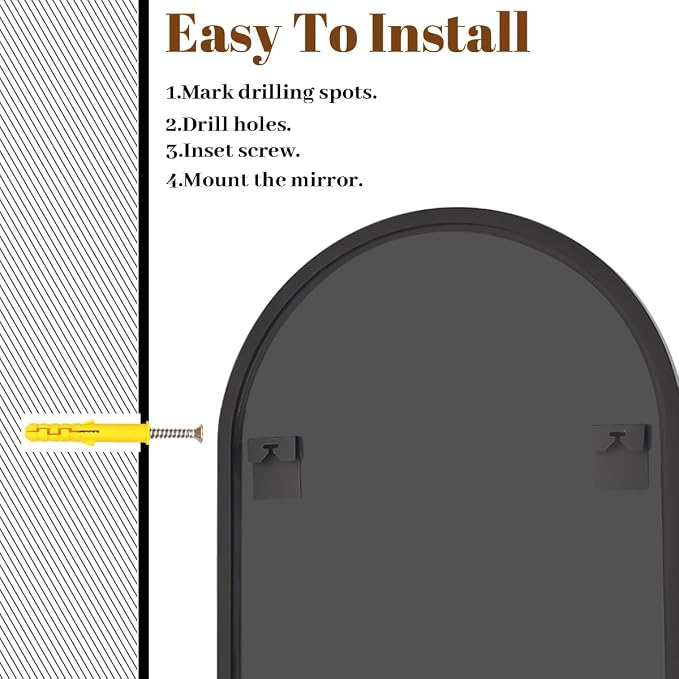 Large Arched Wall Mirror, 36 x 48 inch Arch Bathroom Mirror Black | Wall Mounted Bathroom Vanity Mirror with Arch Metal Frame, Modern Room Decor for Bedroom, Entryway, Hanging or Leaning