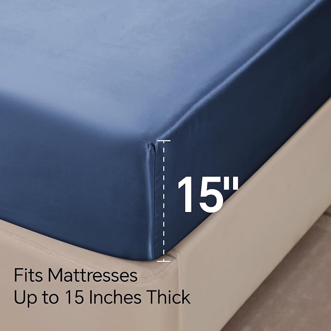 BEDELITE Satin Sheets Twin XL Size Bed Set, Navy, 3 Pieces | Luxury Silky Bed Sheets, 15 Inch Deep Pocket, Similar to Silk, Soft and Cooling, Reduces Friction, Gentle on Hair and Skin