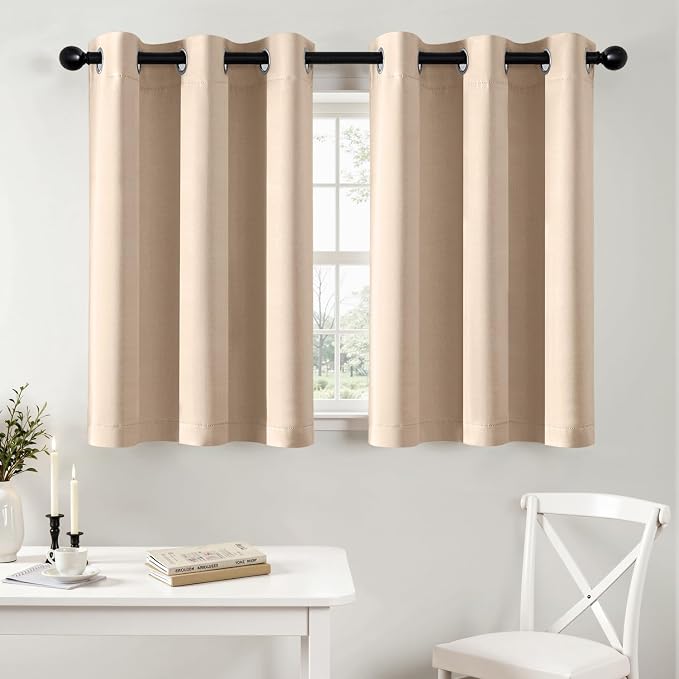 MIULEE Blackout Curtains for Bedroom 2 Panels 40 x 36 Inch Long Beige | Thermal Insulated, Living Room Darkening Grommet Drapes, Noise Reducing, Light Blocking Window Treatments