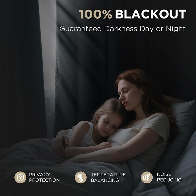 Joydeco Blackout Curtains for Bedroom - 100% Light Blocking 2 Panels Light Beige Drapes 37"W x 84"L, Thermal Insulated Room Darkening Curtains, Linen Textured for Living Room, Rod Pocket & Back Tabs