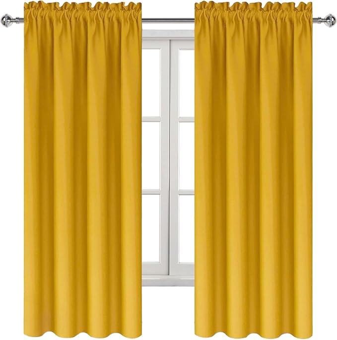 DWCN Blackout Curtains for Bedroom Living Room 38 x 72 Inch Long Yellow | 2 Panels Set, Room Darkening, Thermal Insulated, Light Blocking, Rod Pocket Drapes, Noise Reducing Window Treatments