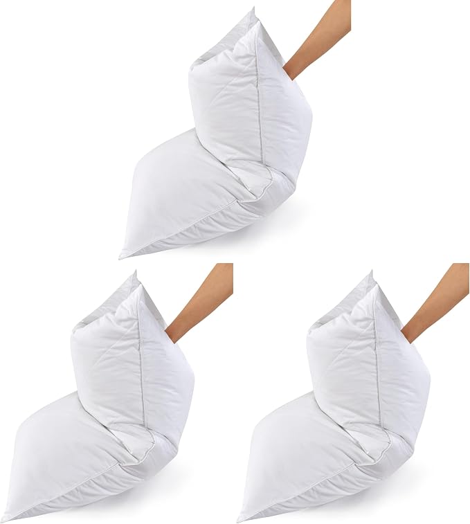 Three Geese White Goose Feather & Cotton Pillows King Size Set of 2 - Soft 600 Thread Count 100% Cotton, Medium Firm,Soft Support,White Solid (Pack of 3)
