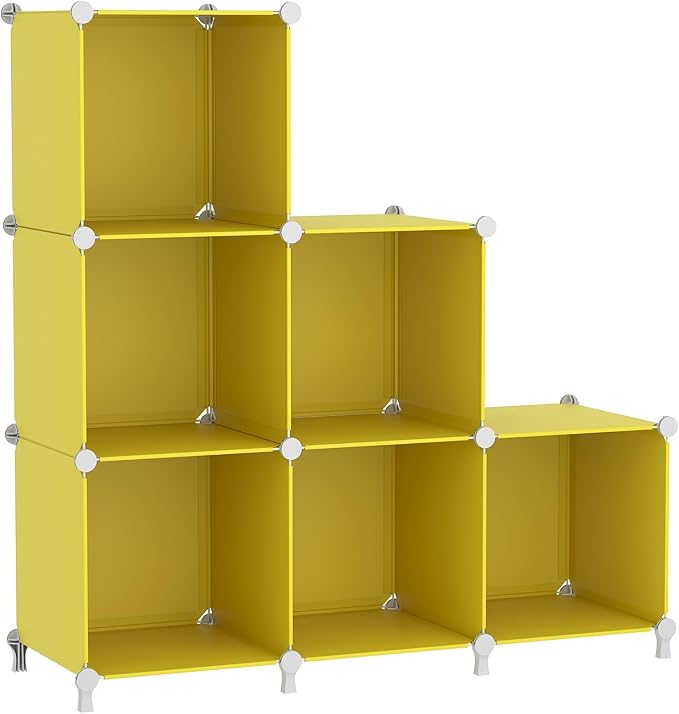AWTATOS Cube Storage Organizer, 6 Cube Closet Storage Shelves, Yellow | Stackable Storage Cubes Shelf Bookshelf, DIY Portable Closet Organizer, Plastic Clothes Shelving for Bedroom, Home