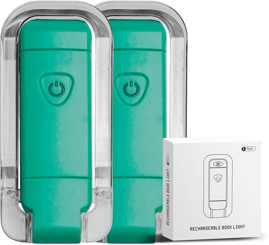 EGWASER Book Light for Reading in Bed, USB Rechargeable Clip on Book Lights, 3 Brightness Adjustable Dimmable Bookmark Light for Eye-Protection, Reading Lamp for Bookworms, Travel (2-Pack Dark Green)