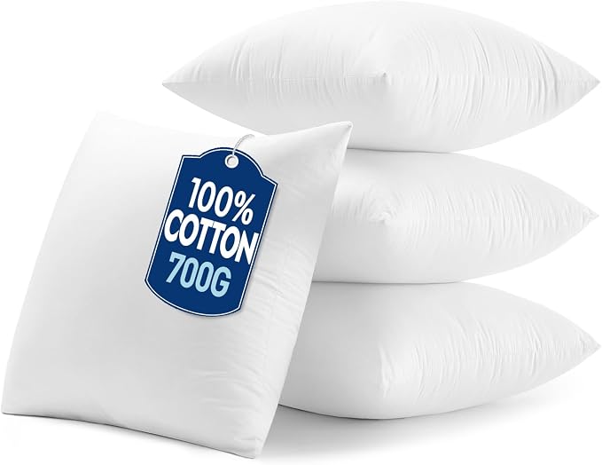 MIULEE 22x22 Inch Pillow Inserts Pack of 4-100% Cotton Cover | White Throw Pillow with 100% Virgin Microfiber for Bed Sofa Couch Living Room, All-Season Decorative Back Support
