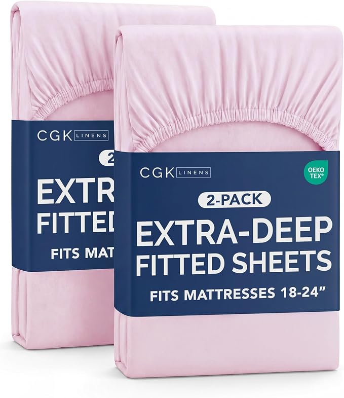 2 Pack Extra Deep Full Fitted Sheets with Extra Deep Pockets - Light Pink | Hotel Luxury Bottom Fitted Sheets Only, Soft, Fade & Wrinkle Free, Breathable & Comfy, All Around Elastic Fitted Sheets