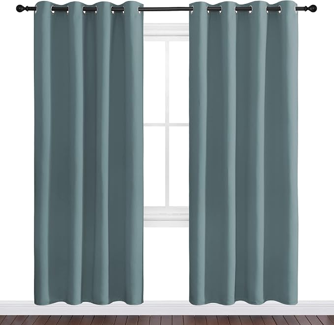 NICETOWN Modern Blackout Curtains Noise Reducing, Thermal Insulated and Privacy Room Darkening Drape Panels for Boy's Guest Room Door Window (Greyish Blue, 2 Panels, W55 x L78 -Inch)