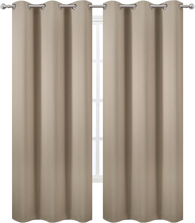 Khaki Thermal Blackout Curtains/38 x 84 Inch/Set of 2 Panels Room Darkening Curtains for Bedroom