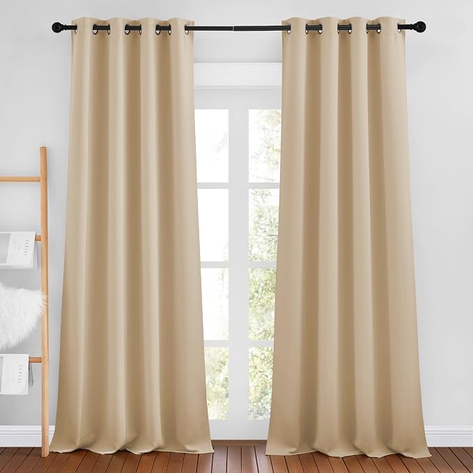 NICETOWN Biscotti Beige Curtains 96 inches Long, Grommet Thermal Insulated Blackout Curtains Privacy Window Treatments for Boys Room/Living Room, W46 x L96, 2 Panels
