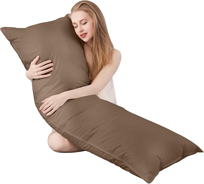 Goose Down Body Pillows for Adults, Large Body Pillow for Side Sleeper, Hugging Feather Body Pillow Insert, Cooling Full Length Long Pillow for Bed with 100% Organic Cotton Shell, 20"x72"