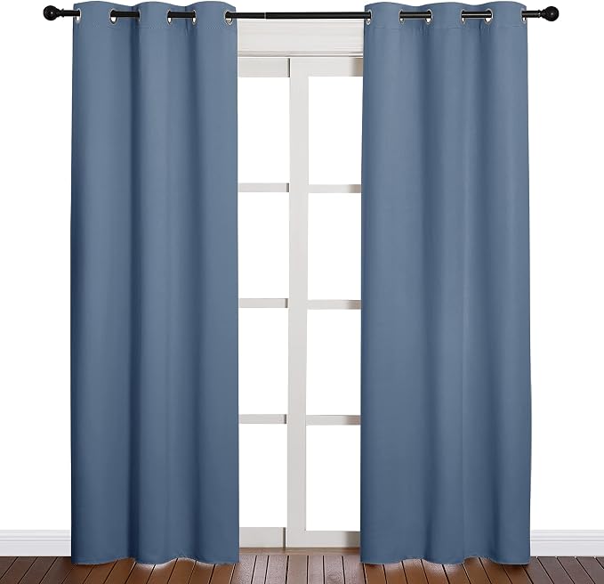 NICETOWN Triple Weave Blackout Curtains, 2 Panels, 42 x 84-inch, Stone Blue | Thermal Insulated Ring Top Blackout Window Curtains for Guest Room