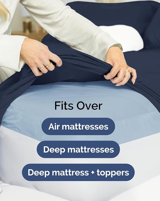 2 Pack Extra Deep Full Fitted Sheets with Extra Deep Pockets - Navy Blue | Hotel Luxury Bottom Fitted Sheets Only, Soft, Fade & Wrinkle Free, Breathable & Comfy, All Around Elastic Fitted Sheets