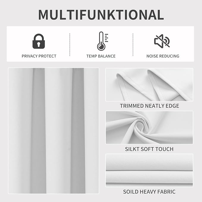 Joydeco Blackout Curtains 84 Inch Length 2 Panels Set, Thermal Insulated Long Curtains& Drapes 2 Burg, Room Darkening Drapes for Bedroom Living Room (Greyish White, W37 x L84 Inch)