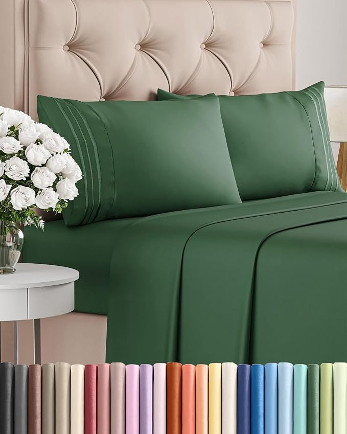 Cal King Size 4 Piece Sheet Set - Breathable & Cooling - Emerald Green | Hotel Luxury Bed Sheets for Women & Men, Deep Pockets, Easy-Fit, Extra Soft & Wrinkle Free Sheets, Oeko-Tex Bed Sheet Set