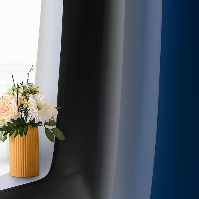 SimpleHome Ombre Blue and Black Room Darkening Curtains 84 inches Length | Bedroom Curtains,Grommet Gradient Light Blocking Window Curtains for Living Room,Thermal Insulated Drapes 2 Panels,52wx84L