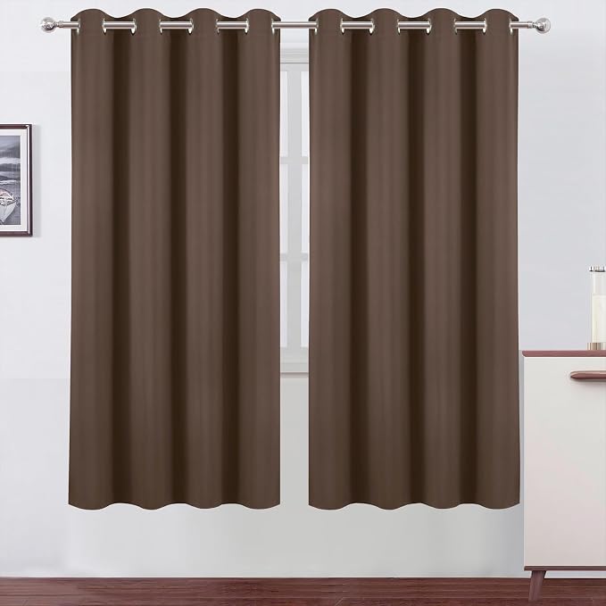 Blackout Curtains 66 x 72 Inch Long Chocolate Curtains Set of 2 Panels Room Darkening Curtains for Bedroom and Living Room