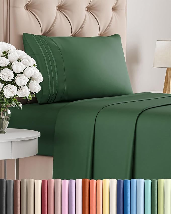 Twin Size 3 Piece Sheet Set - Breathable & Cooling Sheets - Emerald Green | Hotel Luxury Bed Sheets for Women & Men, Deep Pockets, Easy-Fit, Extra Soft and Wrinkle Free Sheets, Oeko-Tex Bed Sheet Set