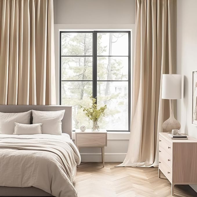 MIULEE Beige Back Tab Blackout Curtains 52x72 Inches Long 2 Panels Set | Rod Pocket Pinch Pleated, Thermal Insulated, Room Darkening, Light Blocking, Privacy Curtains for Living Room Bedroom