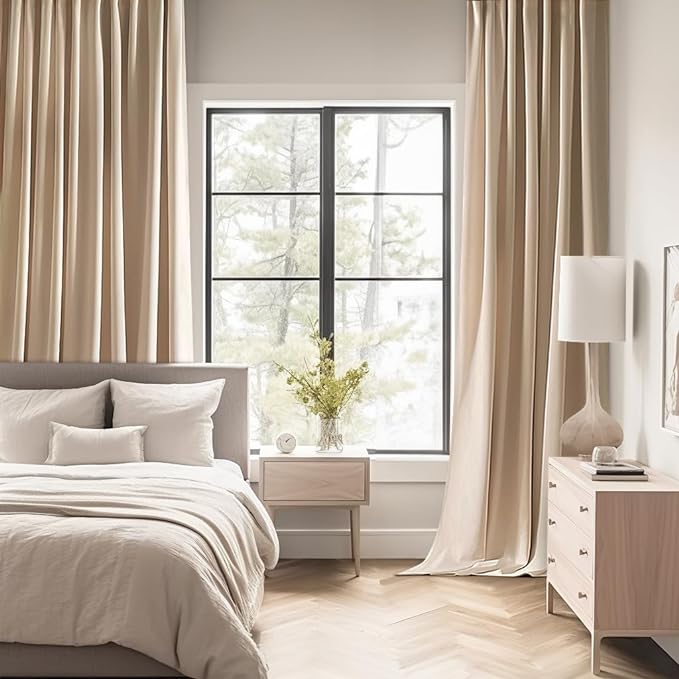 MIULEE Beige Back Tab Blackout Curtains 52x90 Inch Long 2 Panels Set | Rod Pocket Pinch Pleated, Thermal Insulated, Room Darkening, Light Blocking, Privacy Curtains for Living Room Bedroom