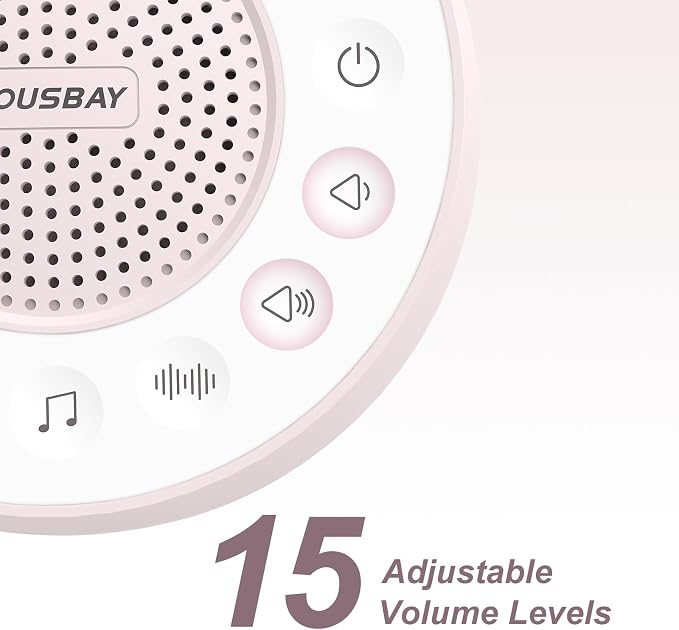 HOUSBAY Sound Machine White Noise for Sleeping, Pink | 31 Soothing Sounds, 5W Loud Stereo Sound, Auto-Off Timer, Adjustable Volume, Small Sleep Machine for Noise Canceling