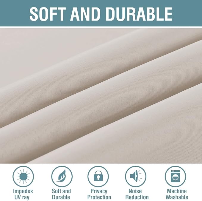 H.VERSAILTEX Blackout Patio Curtains 100 x 102 Inches for Sliding Door Extral Wide Blackout Curtain Panels Thermal Insulated Room Divider - Grommet Top, 8.5' Tall by 8.3' Wide - Natural