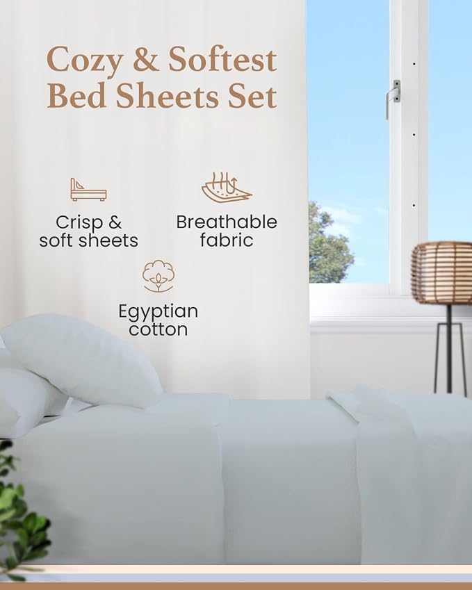 Good Sleep Bedding Full Size Bed Sheets, 4 Piece, 100% Egyptian Cotton Full Size Sheet & Pillowcase Sets, Sateen Weave, Ultra-Soft Hotel Sheets, 16" Deep Pocket Bedsheets - Light Blue