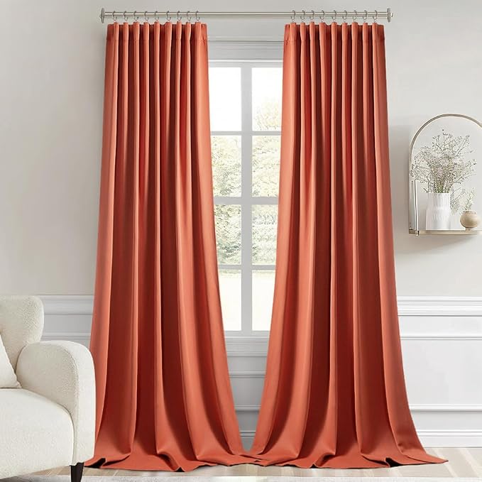 MIULEE Fall Burnt Orange Back Tab Blackout Curtains 52"x120" Length 2 Panel | Rod Pocket Pinch Pleated, Thermal Insulated, Room Darkening, Light Blocking, Privacy Curtains for Living Room Bedroom