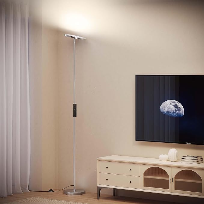 SUNMORY Floor Lamps for Living Room，LED Standing Lamp with Remote Control | 32W/3000LM Super Bright, 69" Tall Floor Lamp with Stepless Dimmable, Modern Torchiere Corner Lamp for Bedroom, Office Nickel