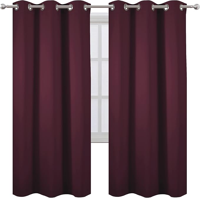 Burgundy Red Blackout Curtains/42 x 72 Inch/Set of 2 Panels Room Darkening Curtains for Bedroom