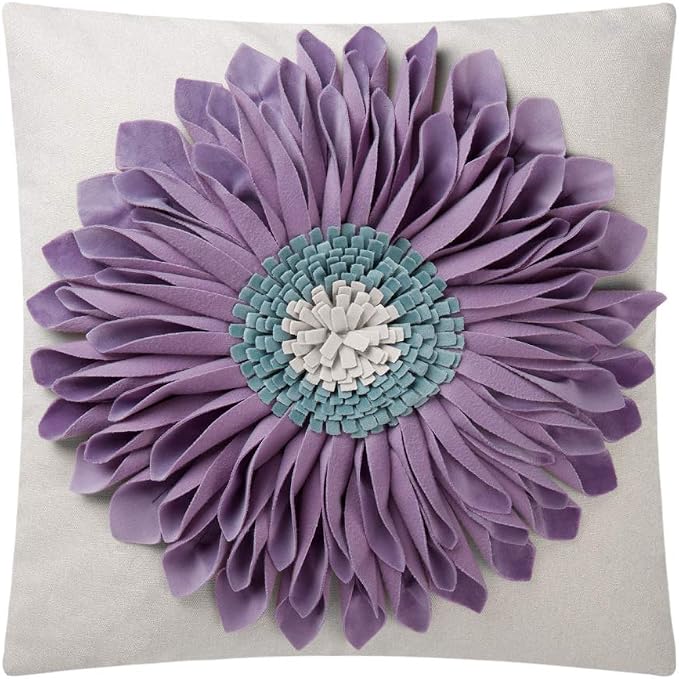 OiseauVoler Decorative Throw Pillow Cover Sunflowers Cushion Case Handmade for Home Sofa Car Bed Room Decor 18 x 18 Inch Taro Purple