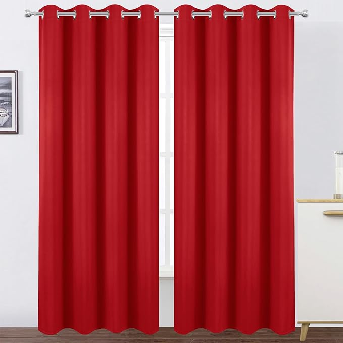 Blackout Curtains 52 x 90 Inch Long Bright Red Curtains Set of 2 Panels Room Darkening Curtains for Bedroom and Living Room