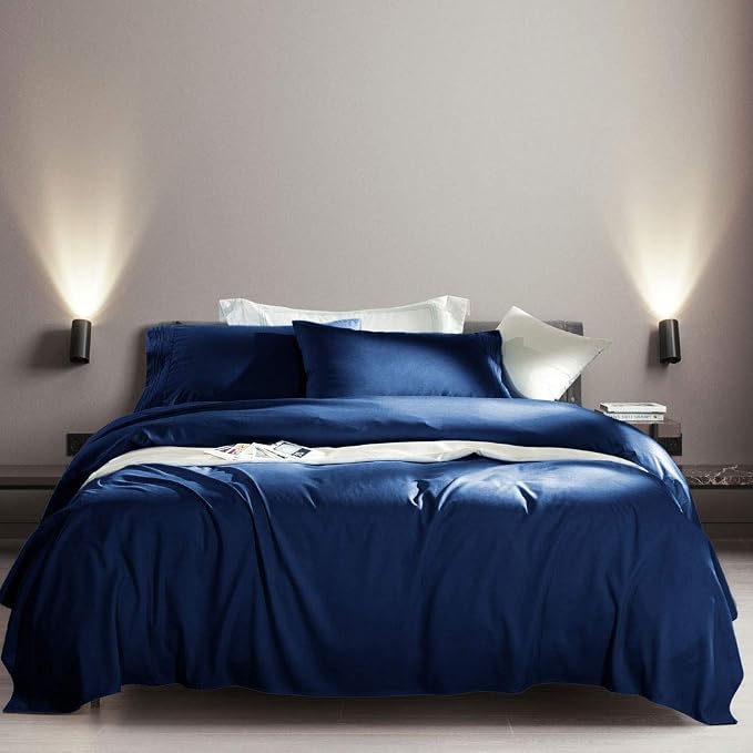 SONORO KATE Bed Sheet Set Super Soft Microfiber 1800 Series Luxury Egyptian Sheets Fit 18-24 Inch Deep Pocket Mattress Wrinkle-6 Piece (Navy Blue, King)