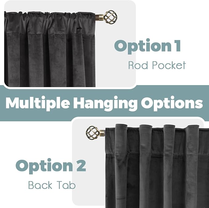 BGment Grey Velvet Blackout Curtains for Living Room, 84 inches Long Thermal Insulated Curtains Noise Reduce Back Tab and Rod Pocket Luxury Panels for Bedroom, 2 Panels, 42 x 84 Inch | Curtains 84 inches Long, Thermal Insulated, Noise Reduce, Thick, Su...