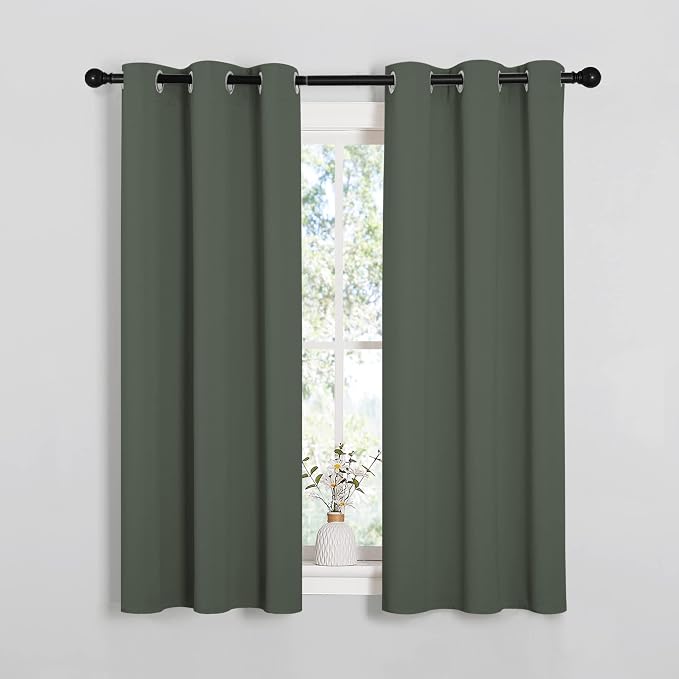 NICETOWN Dark Mallard Blackout Curtains for Kids Room 34" x 54" 2 Panels | Window Treatment Thermal Insulated Solid Grommet Drape Panels for Bedroom Living Room, Light Blocking Room Darkening Decor