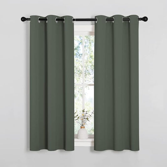 NICETOWN Dark Mallard Blackout Curtains for Kids Room 34" x 54" 2 Panels | Window Treatment Thermal Insulated Solid Grommet Drape Panels for Bedroom Living Room, Light Blocking Room Darkening Decor
