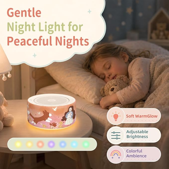Kipcush White Noise Machine for Baby & Adults, Sleep Sound Machine with 30 Soothing Sounds, 8-Color Night Light, Memory Function, White Noise for Sleeping, Nursery, Office, Travel, Relaxation