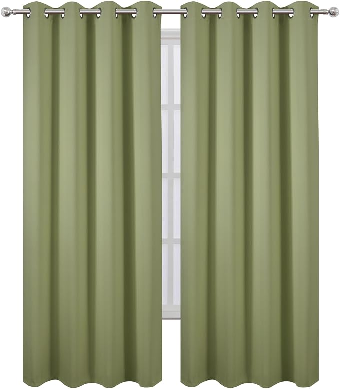 Blackout Curtains 52 x 108 inch/Sage Green Curtains Set of 2 Panels/Thermal Insulated Room Darkening Bedroom Curtains