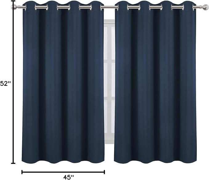 Navy Blue Blackout Curtains/52 x 45 Inch/Set of 2 Panels Room Darkening Short Curtains
