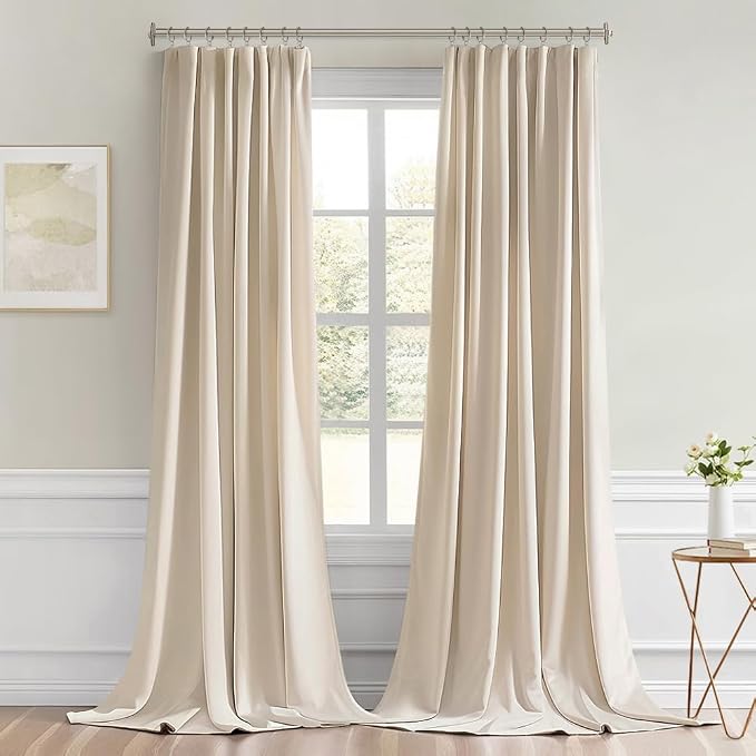 MIULEE Cream Beige Back Tab Blackout Curtains 52x120 Inch Long 2 Panels Set | Rod Pocket Pinch Pleated, Thermal Insulated, Bedroom Living Room Darkening Privacy Drapes, Extra Long Light Blocking Curtains