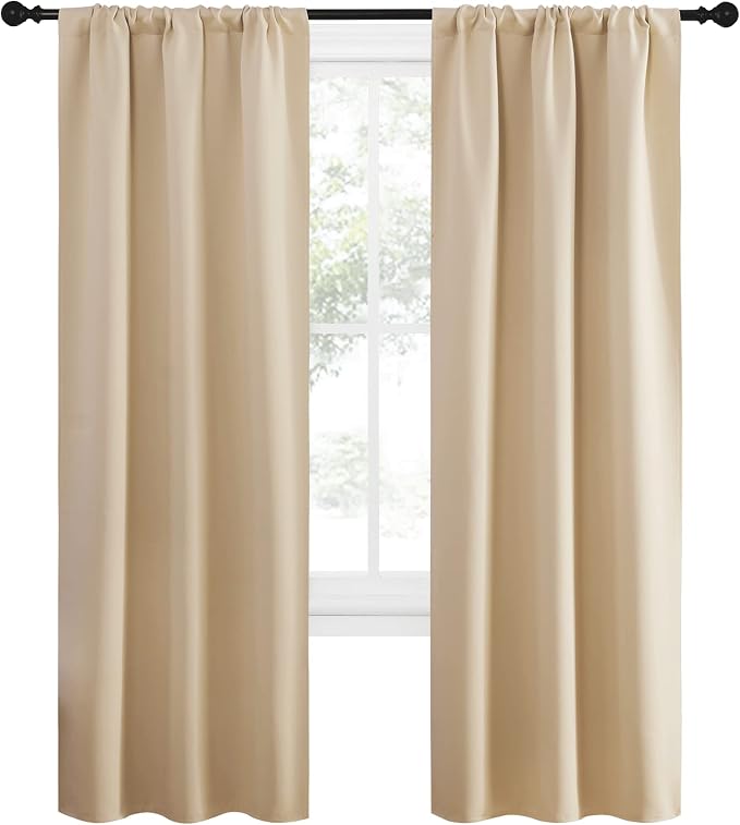 NICETOWN Blackout Room Darkening Curtains - Home Decoration Light & Noise Reducing Thermal Insulated Window Draperies with Rod Pocket Top (Biscotti Beige, 2 Panels, 34 inches Wide x 72 inches Long)