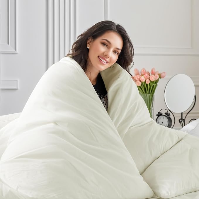 NEXHOME PRO Full Duvet Cover Set, 100% Washed Cotton with Linen-Like Texture, Natural Organic, Breathable & Comfortable, Includes Home Bedding Set Milk White (No Comforter) 8090